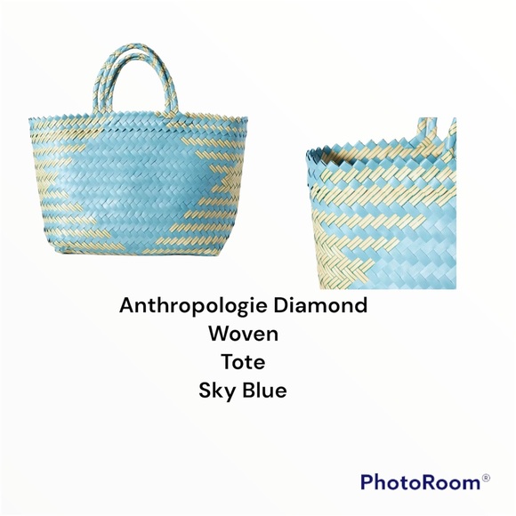 NWT Anthropologie Diamond woven Tote bag. Sky blue Adorable! See details - Picture 1 of 12
